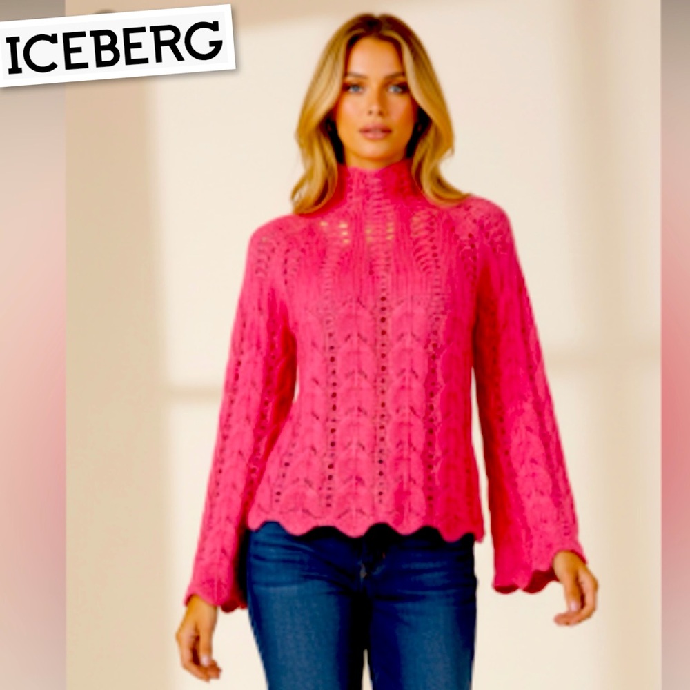 ICEBERG Made In Italy Lace Knitted Mock Neck Sweater Pullover Sz. XS